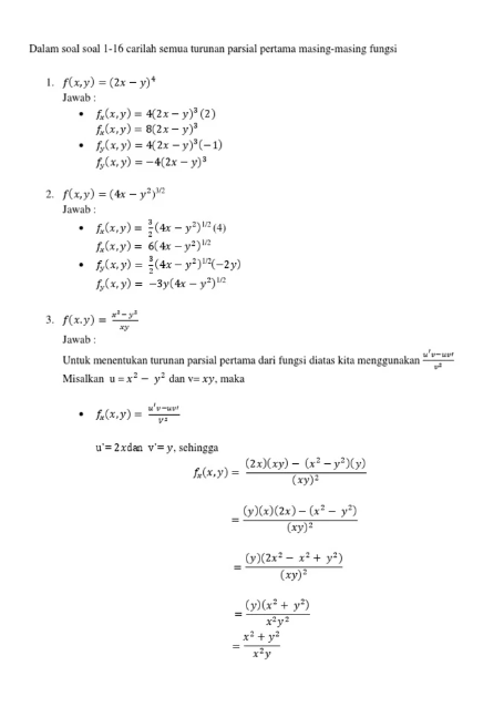 Contoh Soal Turunan Parsial Dan Penjelasannya Lengkap Cara Mudah Untuk