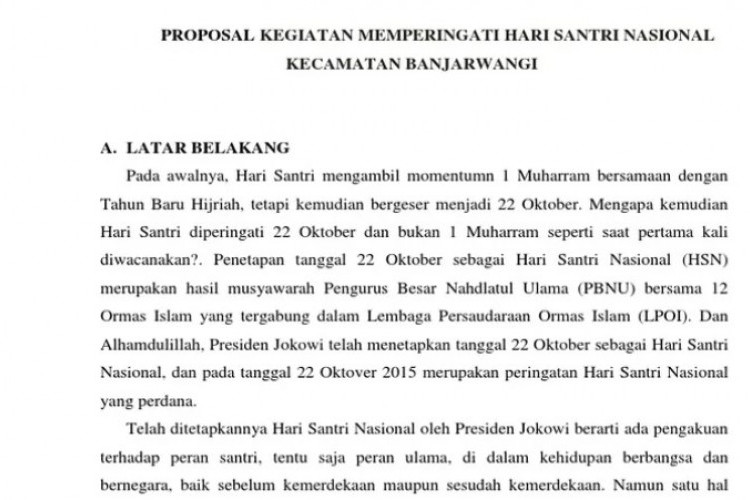 Download Contoh Proposal Kegiatan Hari Santri 2023, Format Doc/PDF Unduh Disini!