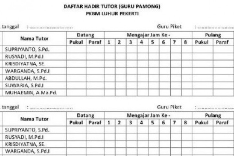 Contoh Absensi Guru Jam Datang Dan Pulang Terbaru 2023 Bisa Digunakan Untuk Semua Jenjang 9285