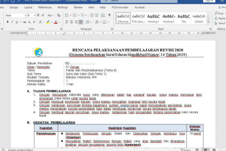 Unduh RPP SD MI Kelas 5 Semester 2 Kurikulum 2013 Terbaru, Untuk Tema 6,7,8 dan 9!