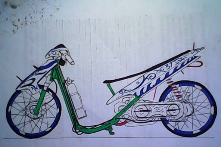 Kumpulan Sketsa Drag Mio Racing Sangar Dari Pensil yang Mudah Digambar, Full Modifikasi