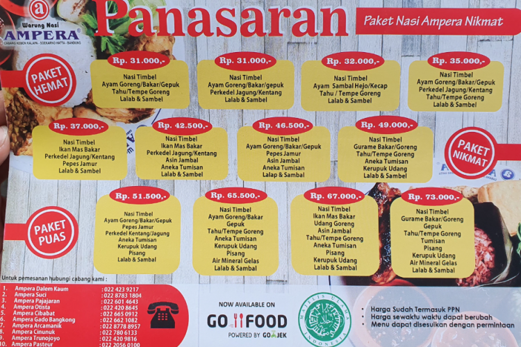 Daftar Harga Menu Warung Nasi Ampera Bandung Terbaru 2023, Sediakan Aneka Lauk dan Ikan dengan Rasa Nikmat