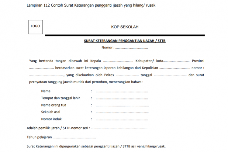 Download Format Surat Pengajuan Kerusakan/Penggantian/Kehilangan Ijazah