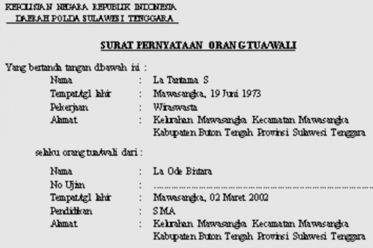 Contoh Surat Pernyataan Orang Tua Untuk Daftar Polisi, Jadi Salah Satu Dokumen yang Wajib Dilengkapi