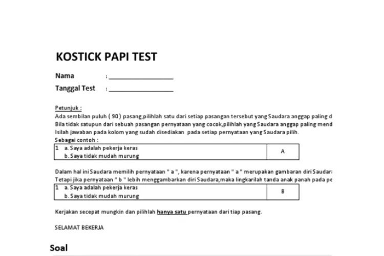 Contoh Soal Tes Papi Kostick Serta Kunci Jawabannya Lengkap Untuk Mengidentifikasi Kemampuan Kreatif Seseorang.