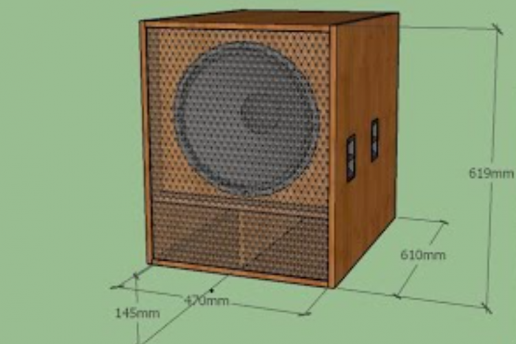 Gambar Skema Box Mini Scoop 15 Inch + Ukuran Detailnya, Cocok Untuk Speaker Panggung Menggelegar
