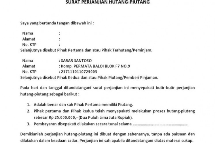 Cara Membuat Surat Perjanjian Hutang Piutang Yang Benar Disertai Contohnya