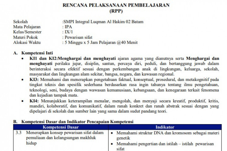 Contoh RPP IPA Kelas 9 Semester 2 Lengkap, Link Download PDF Gratis Berikut Ini!