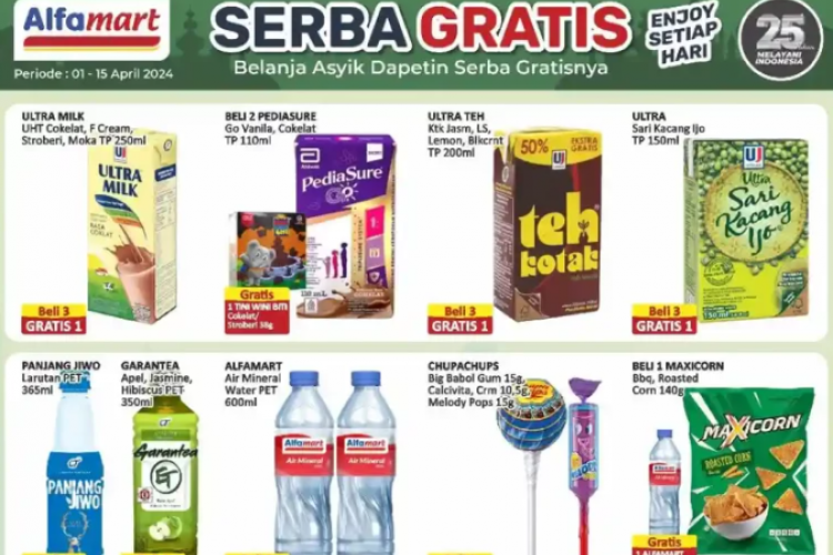 Promo ALFAMART SERBA GRATIS 1 - 15 April 2024, Semua Produk Makanan Bisa Dapat Bonus Buy 1 Get 1!