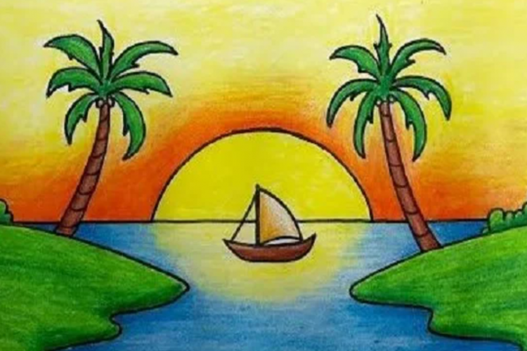 Cara Mudah Menggambar Pantai Sunset Dengan Crayon Begini Langkah Mudah Yang Bisa Diikuti