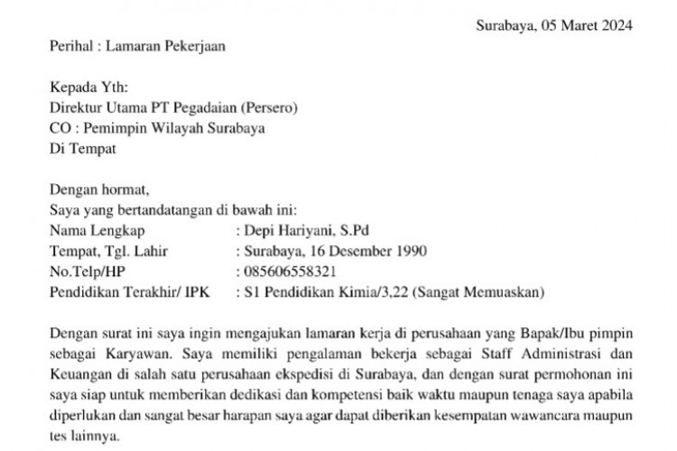 Kumpulan Contoh Surat Lamaran Pekerjaan BUMN Tahun 2023, Jangan Asal Tulis! Cek Contohnya Disini