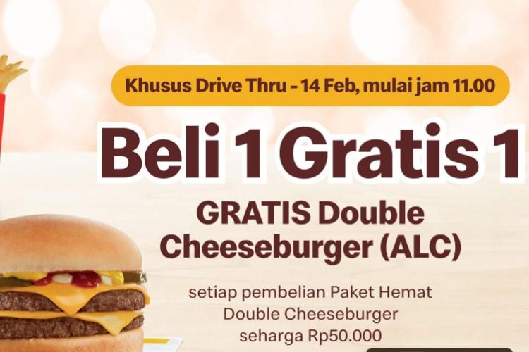 Promo MCD Beli 1 Gratis 1 Hari Ini Februari 2024 Dapatkan 2 Double Cheeseburger Cuma Bayar Setengah Harga Khusus Dhrive Thru