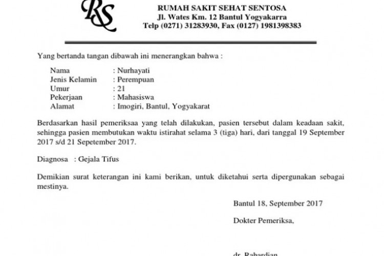 Contoh Surat Dokter Sakit Tipes Asli, Jangan Pakai Surat Palsu Ya!