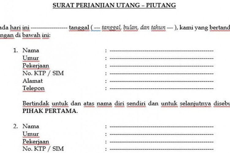 Contoh Surat Perjanjian Hutang Piutang di Atas Materai, Dibuat Sesuai Pasal UU yang Berlaku