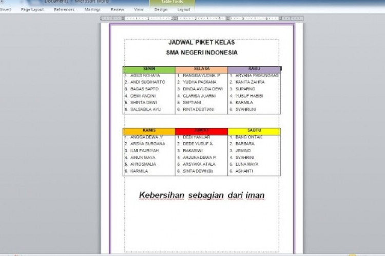 Jadwal Piket Kelas Dengan Microsoft Word dan Tata Cara Mudah Membuatnya!