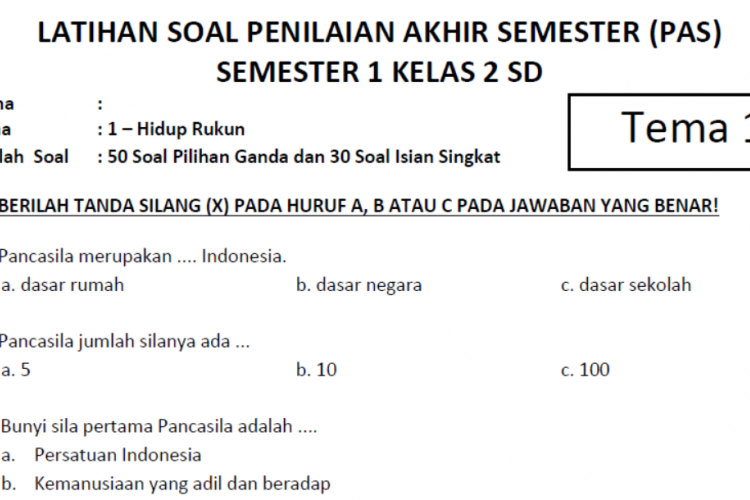 Download Soal-soal Ujian PAT Kelas 2 SD/MI Semester 2 K13, Lengkap dengan Kunci Jawaban!