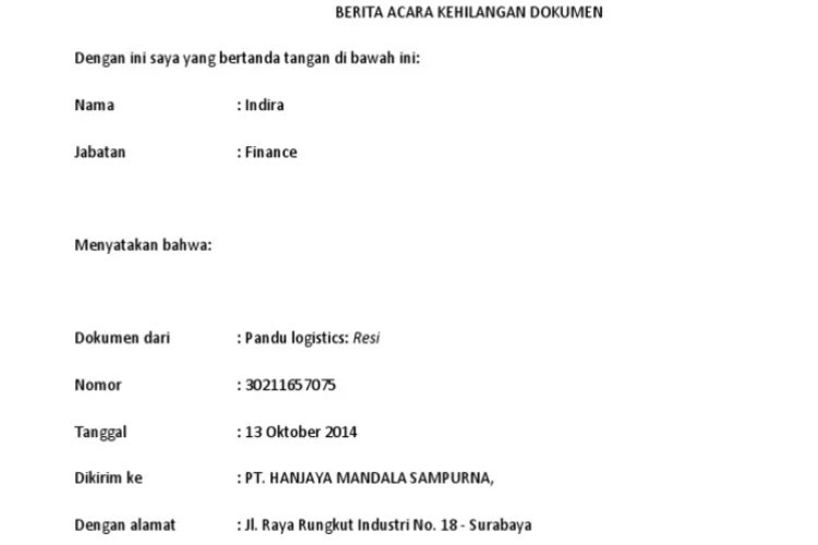 Contoh Berita Acara Kehilangan Dokumen Kantor Lengkap Dengan Susunan dan Cara Membuatnya