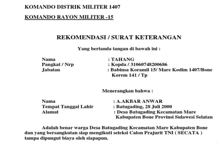 Cara Mendapatkan Surat Keterangan Babinsa Sebagai Rekomendasi Untuk Daftar TNI