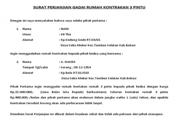 Contoh Surat Perjanjian Gadai Rumah dan Tips Menulisnya, Ikuti Langkah Langkah Lengkapnya!